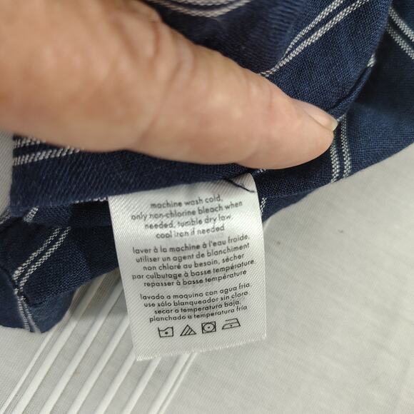 Onia Tank Top Womens Medium 100% Linen Navy Blue White Stripe Tie Open Back‎ - Picture 10 of 12